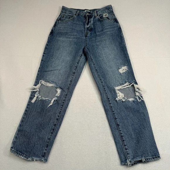 Pacsun Button Fly Straight Leg Jeans Womens Size 27 Medium Blue High Rise - Picture 2 of 13